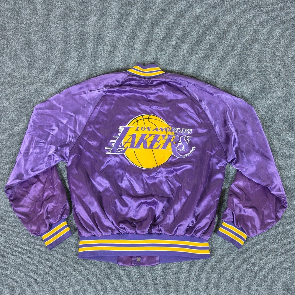 Vintage NBA Los Angeles Lakers Light Satin Bomber Jacket Mens Large Purple Flaw
